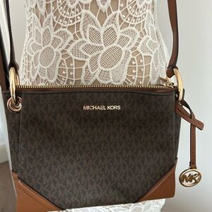Michael Kors Dark Brown and Tan Crossbody Bag